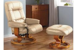 Collection - Santos - Leather Eff Recline Chair/Footstool -Ivory